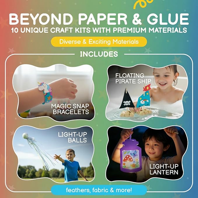 QuTZ Crafts for Kids Ages 4-8, 10-in-1 Toddler Craft Box, Build Projects that Glow, Float, Wearable and Playable, No prep and no Clean-up, Art and Crafts Supplies for Kids 4 5 6 7 8 Year Old