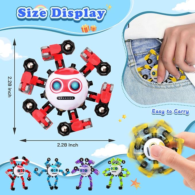 2 PCS Travel Toys Transformable Fidget Spinners Toys for Kids and Adults Sensory Toy for Boys Teens Stress Relief Autism ADHD Cool Road Trip Travel Essential Birthdays Gifts for Party Favors