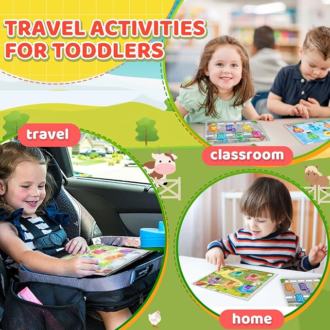 4 in 1 Airplane Travel Activities Car Ride Essential Gift for Toddler Color Sorting Sensory Autism Toys Matching Game Restaurant Quiet Fidget Toy Valentine for Kids 3-5 Easter Basket Stuffer
