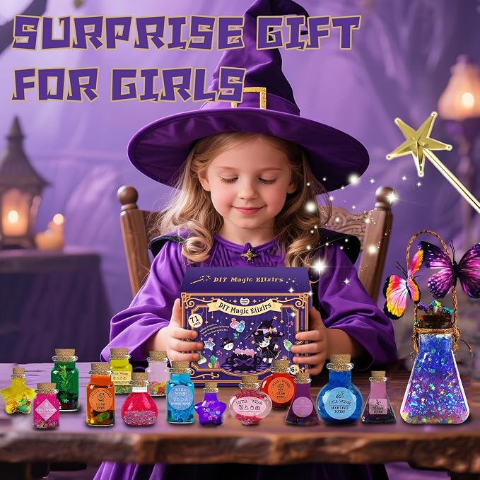 Magic Potion Kit for Kids - 22 Mixed Fairy Potion Bottles, Art Craft & Decoration Toys for Girls Ages 6 7 8 9 10 12+ Year Magical Workshop Kit for Boys Girls Birthday Party Gift, Christmas