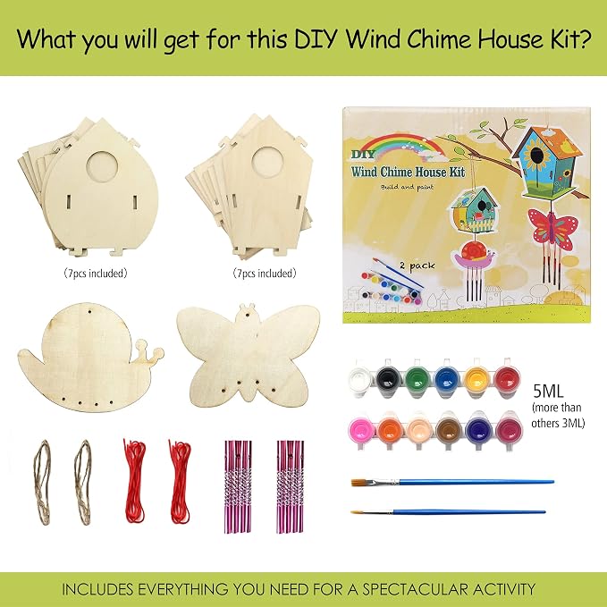 Home Composer 4 Pack DIY Bird House Wind Chime Kits for Children to Build and Paint, Wooden Arts and Crafts for Kids Girls Boys Toddlers Ages 8-12 4-6 6-8