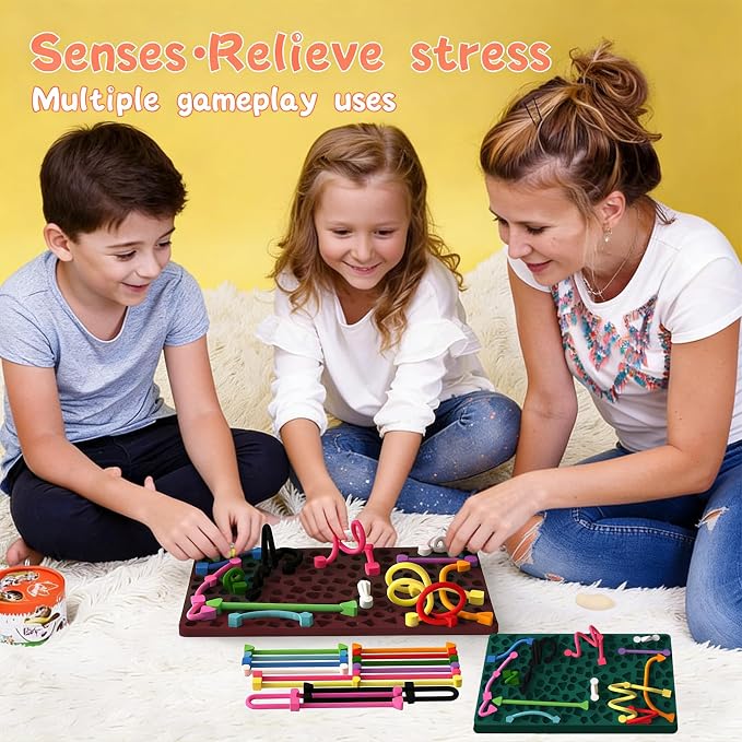 2PCS Sensory Activity Board, Silicone Fidget Toys for Calming and Stress | Autism Quiet for Adults, Toddler Sensory Toys for ADHD, Road Trip Essentials for Kids, Portable Travel Bag & 24 Strings