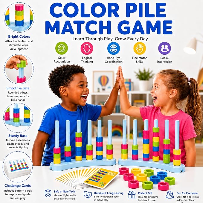 2 Pack Color Matching Challenge Game 2-4 Players | Fast Pattern Color Matching Puzzle Game for Family Board Game,Family Nights,Birthday Christmas Party Gifts for Kids & Adults