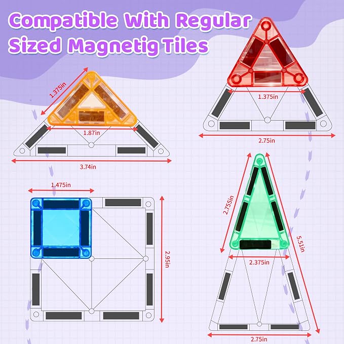Magnetic Tiles Building Blocks for 3 4 5 6 7 8+ Years Old Boys Girls Colorful Magnet Stacking Toys Birthday Gift for Toddlers STEM Preschool Educational Construction Tiles Set (Mini Magnetic Tiles)