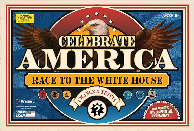 Celebrate America - Race to The White House Board Game, USA Trivia Game, America’s 250th Anniversary Edition, Families & Kids 8+, 2+ Players, Made in America