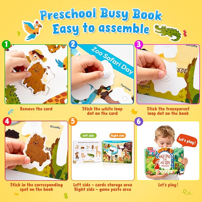 JoyCat Daily Life Busy Book for Toddlers Ages 3-5, English | 15 daily-life scenes from amusement parks and picnics to hospitals and seaside trips build creativity and preschool skills