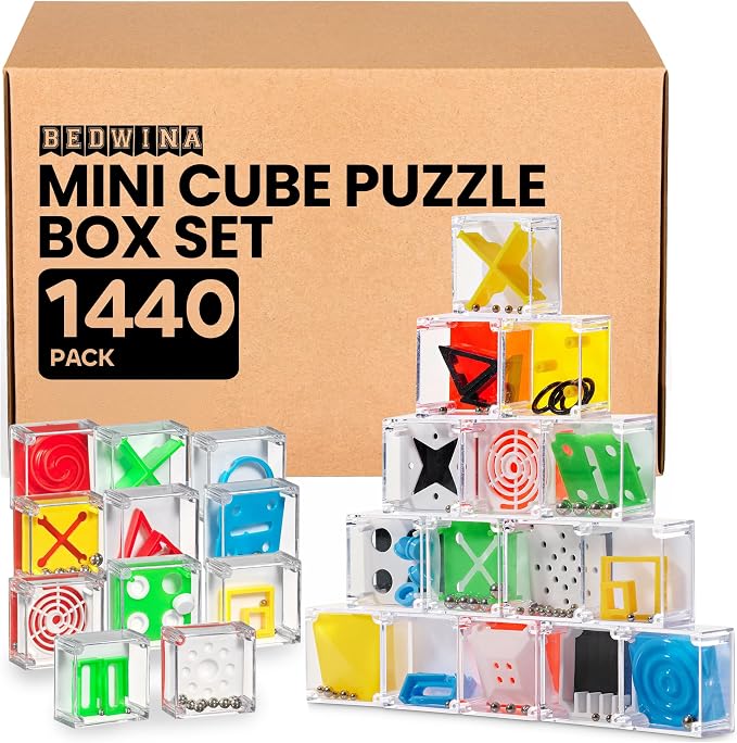 Mini Cube Puzzle Games (1440-Pack) 3D Brain Teaser Maze Ball Bulk Set | 1.5-In IQ Balance Puzzle Boxes for Kids, Teens & Adults, Party Favors, Mini Games, Stocking Stuffers & Goodie Bags