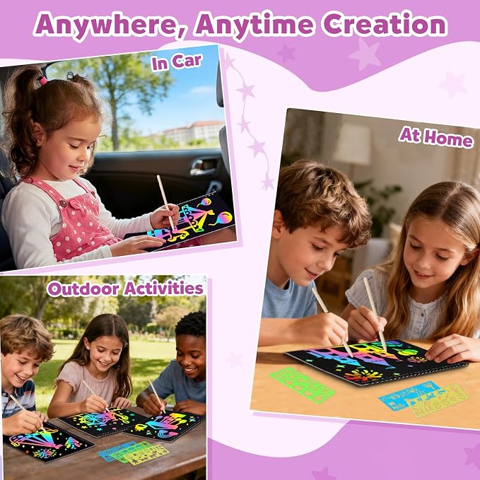 ZMLM Scratch Paper Art-Crafts Gift: 2 Pack Rainbow Notebooks Supplies Toys | Art Crafts for 3 4 5 6 7 8 9 10 11 12 Years Old Girls and Boys Kids Birthday Christmas Party Travel Games Activities