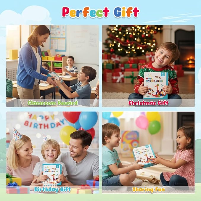 3 otters 36 PCS Magnetic Sticks and Balls, 2 Magnetic Men, Guide | STEM Building Toy for Kids, Educational Construction, Classroom Activities, Travel Toys