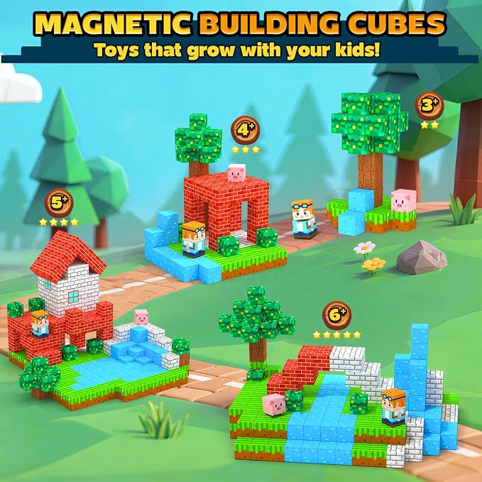 Magnetic Blocks Kids Travel Toys with Portable Metal Tin Montessori Toys | Building Blocks STEM Magnet Magnetic Tiles Toddler Kids Toys for 3+ Year Old Boys & Girls, Classroom Must Haves Creative Gift