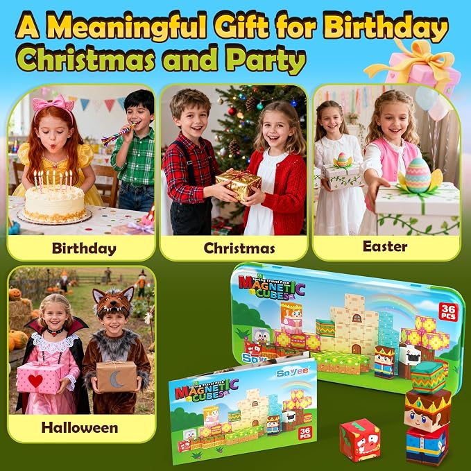 Mini Magnetic Blocks, Portable Building Cubes Travel Toys for Kids Ages 4-8 | STEM Construction Learning Set with Case for Toddlers, Build Mine Magnet World, Christmas Birthday Gift for Boys Girls 3-5