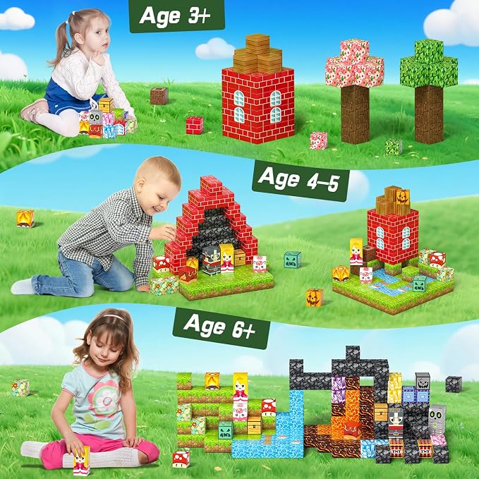 Axirata 208 PCS Magn-etic Building Blocks Set STEM Toys for Kids Ages 3+ | Magn-etic Building Cubes, Toddler Creative Construction Sensory Toy, Mag-net Tiles, Birthday Gift for Boy Girl Age 3-5-8-12+