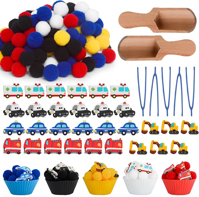 192pcs Back to School Cars Sensory Bin Filler Fine Motor Toys Transportation Toys Sensory Bin Items Toy Ambulance Fire Engine Police Car Excavator Taxi for Preschool Education Activities