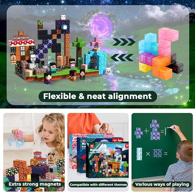 ToyUnited 300PCS Magnetic Blocks - Magnet Building Blocks, Stacking Magents Cubes Toys Adventure Set Theme, STEM Montessori Sensory Toys for Kids Boys and Girls Ages 3 4 5 6 7 8 9 10+ Birthday Gifts