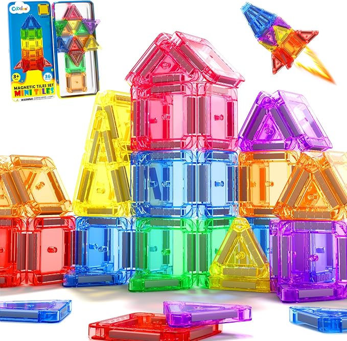 Magnetic Tiles Travel Essential Toys-Magnetic Blocks Building Kids Toys | Toddler Travel Toys, Travel Magnetic Tiles, Mini Magnetic Tiles, Classroom Must Haves, Outdoor STEM Toys, Montessori