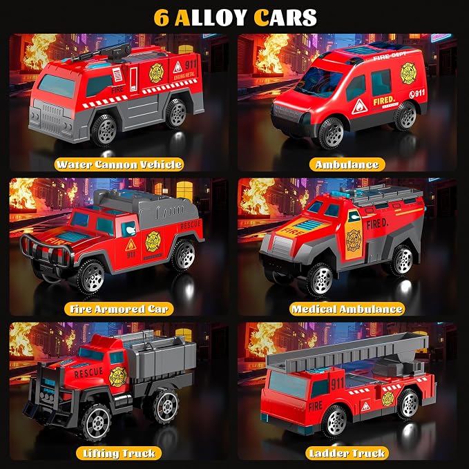Toddler Toys for 3 4 5 6 Years Old Boys with Die-Cast Toy Cars & Play Mat | Fire Trucks for Toddlers 3-5 with Light and Sound,Friction Powered Truck fire Toy, Birthday & Christmas Gift for Boys & Girls
