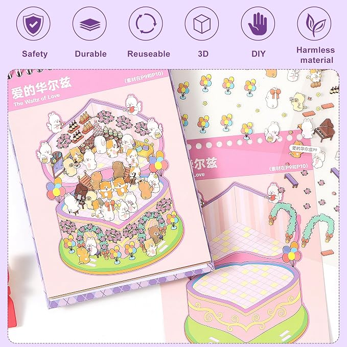 Scene Sticker – 20 Sets of DIY 3D House Scenes Cute Cartoon Stickers Kit for Kids & Adults – Fun Sticker Therapy Activity for Stress Relief, Crafts & Gifts (Purple-13 Scene)