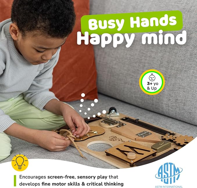 Montessori Busy Board with 10 Educational Activities for Fine Motor Skills | Preschool Busy Board for 3 Year Old with 10 Educational Activities for Fine Motor Skills, Travel Toy