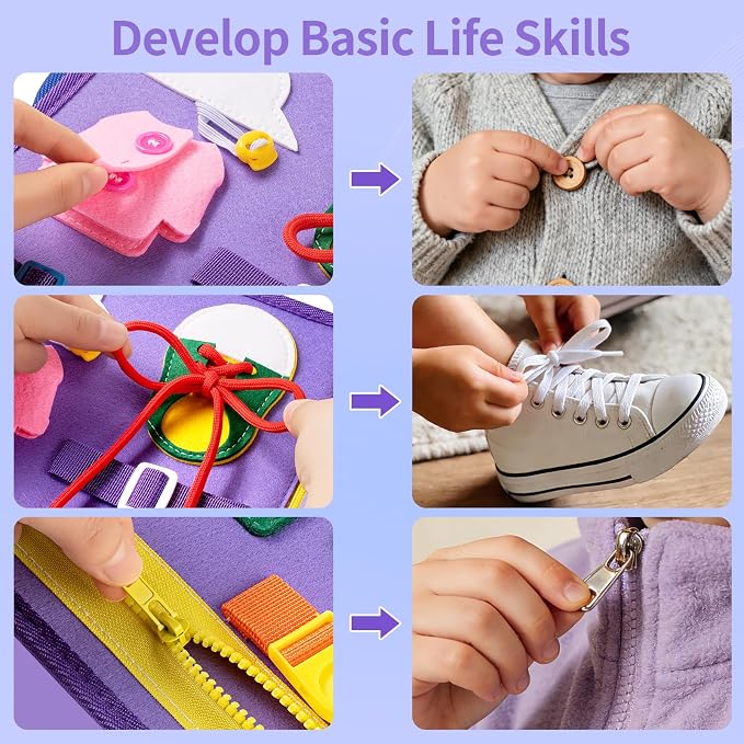 Toddler Busy Board Montessori Busy Book for Kids, Educational Activity Book | 24 in 1 Quiet Learning Sensory Toys for Motor Skills, 12-Page Travel Toy for Car Airplane, Girl Birthday Gift (Mermaid)