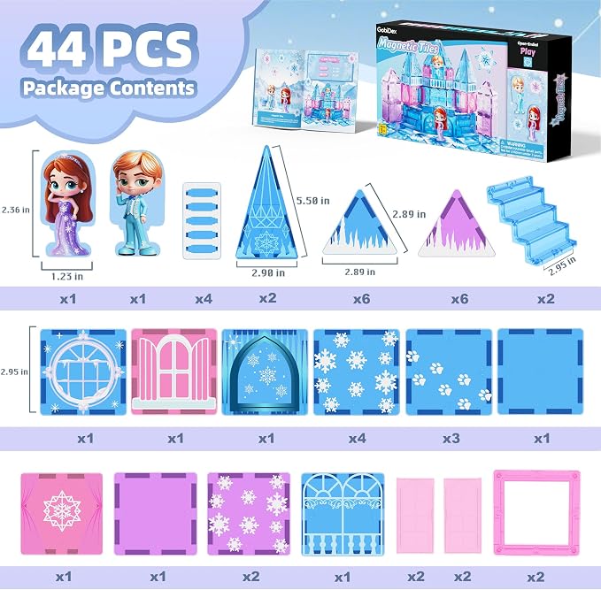 GobiDex Magnetic Building Blocks Princess Castle with 2 Dolls & Stairs | Princess Magnetic Tiles Building Toys for 3-8 Year Old Girls & Boys, 3 4 5 6 Year Old Girl Birthday Gifts, Creative STEM Toys