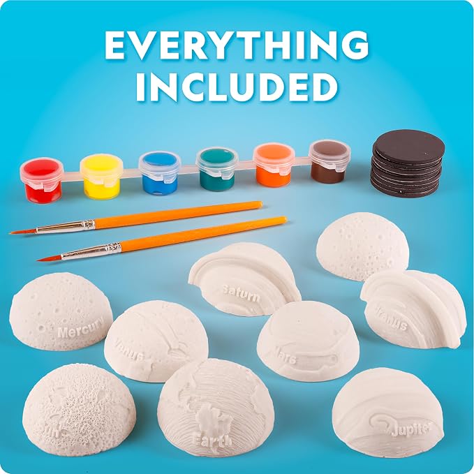 National Geographic Magnetic Solar System Art Kit for Kids with 9 Magnets | 9 Solar System Magnets, Sun and Planets, 6 Paint Colors and 2 Brushes, 3D Space Toy, Craft Project, Birthday Gift