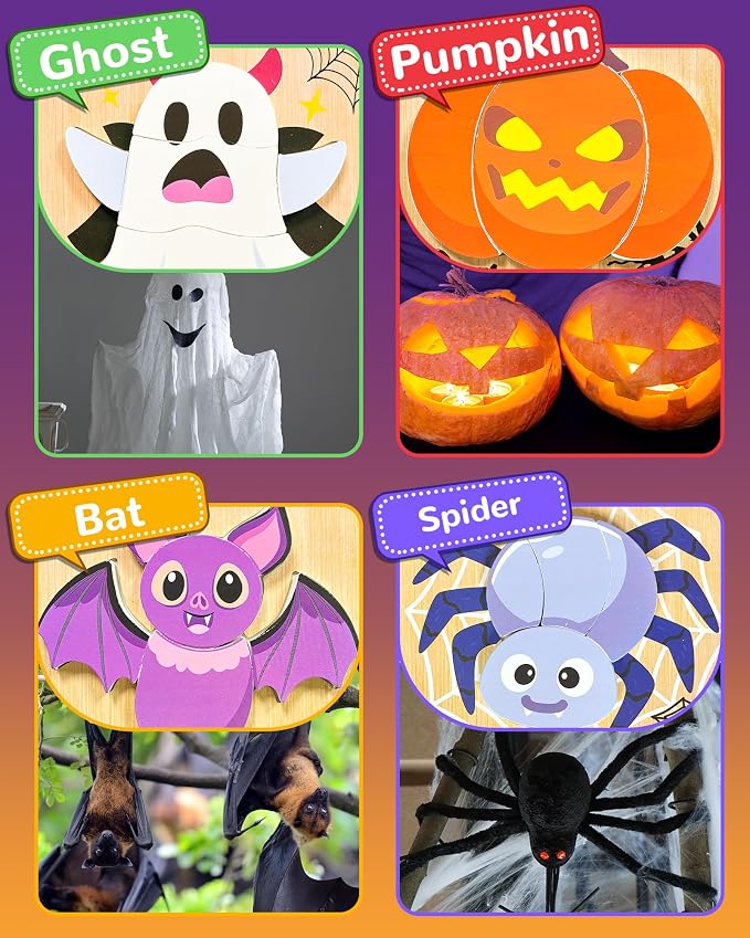 4 Pack Halloween Wooden Puzzles for Toddlers,Halloween Boo Basket Stuffers Party Favors Treats, Montessori Toys Birthday Gifts for Kids Boys Girls