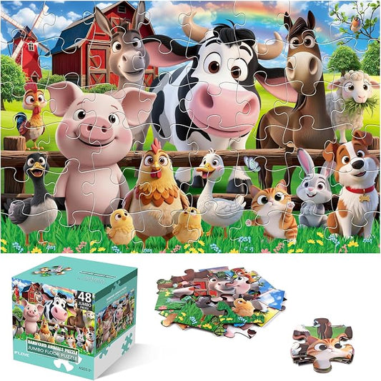 Jumbo Floor Puzzle for Kids,48 Piece Farm Animals Jigsaw Puzzle Ages 3-8 | Animal Theme,Extra-Large Thick Pieces Fit Little Hands,35x24 in Completed,Preschool Educational Gift for Boys and Girls