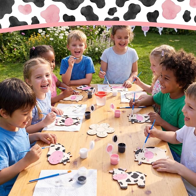 Saypacck 24 Pcs Party Favors Wooden Painting Craft Kits Birthday Party Supplies with Organza Bag for Goodie Bags Fillers Adult Thank You Gifts(Cow)