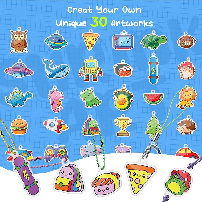 Piano Potato DIY Shrink Art Craft Kit for Kids Ages 6-12 - 30 Pre-Cut Charms & Keychains Making Kit, Mess-Free Creative Activity, Birthday Gift for Boys and Girls 6 7 8 9 10 Years Old