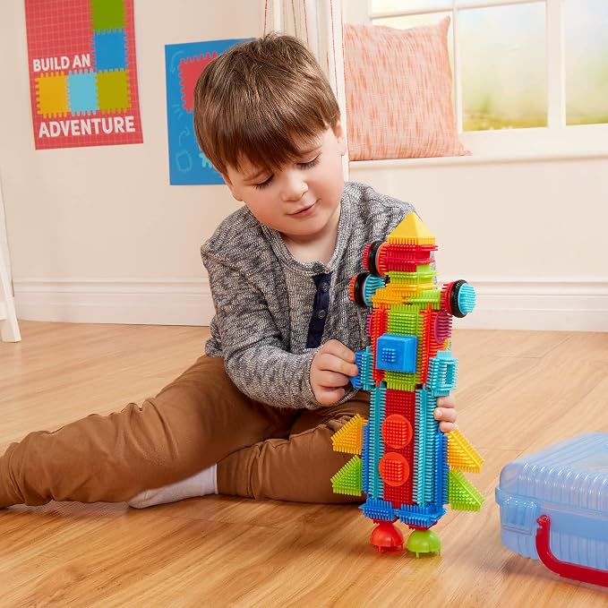 Battat Bristle Blocks Basic Builder Case, 50-Piece Building Blocks, Playset | Interlocking bristle building blocks with 12 functional wheels and reusable carry case for storage and travel, 2+ Years