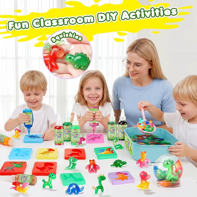 Aqua Fairy Water Gel Kit - Magic Water Elf Toy Kit - Water Pets - Dinosaurs DIY Squishy Maker Set - 12 Gels & 10 Molds - Make Your Own Squishies Sensory Toys - Water Toys - Gifts for Kids Ages 4+