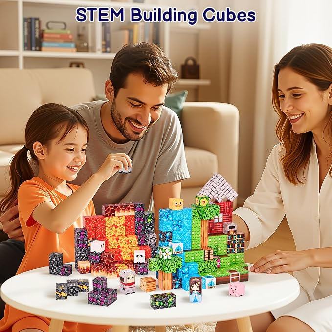 200PCS Magnetic Blocks, Magnetic Building Blocks Cubes Tiles for Kid | STEM Educational Stacking Magnets School Game Toys for Ages 3 4 5 6 7 8 9 10 11 Birthday Party Supplies Gift for Boy and Girl