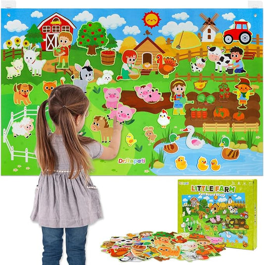 Dr.Rapeti 43x28 inch Felt Story Board Set, 41Pcs Animals Flannel Board | Education Toy, Felt Animals, Animals Felt Board Set, Preschool Learning Interactive Storytelling Teaching Play Activity Kits