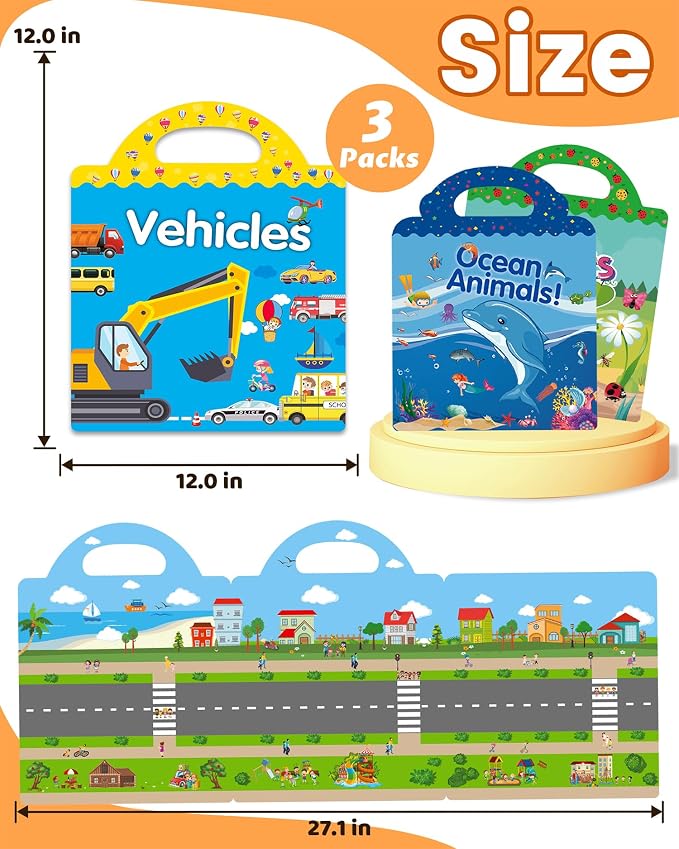 Walenced Reusable Sticker Book for Toddlers, Stickers for Kids, Toddler Toy | Toddler Craft Activities, Toddler Travel Toys, Boy Girl Birthday Gifts, Airplane Travel & Road Trip Essentials Kids