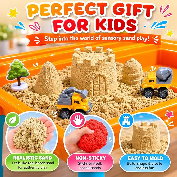 Carolart Construction Water & Sand Table, 2 in 1 Sensory Table Gift | Construction Firefighting Sensory Table with Lid, Standing Sensory Bin with Sensory Sand, Indoor Outdoor Kit for toddlers