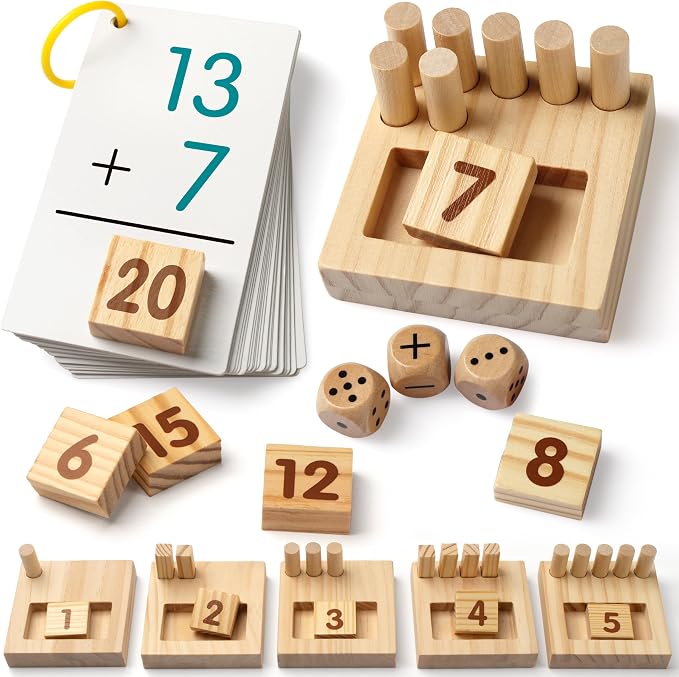 SYNARRY Wooden Counting Peg Boards - Montessori Math Manipulatives for Kindergarten Learning Activities, Number Addition and Subtraction Game, Easter Basket Stuffer Gift for Kid Ages 3-8