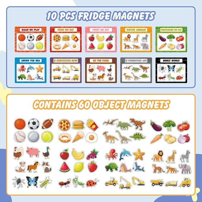 10PCS Magnetic Sorting Toy for Kids, Category Fridge Magnets for Kids | 60 Toddler Soft Magnets for Refrigerator Early Education Toddler Color Sorting Shape Matching Boys Girls Gifts