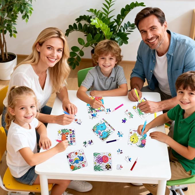 24 Set Summer Crafts for Kids Adults Bulk, Summer Activities DIY Puzzle with Ocean Mermaid Fish Starfish Animal, Camp Beach Arts Jigsaw Classroom Gifts, Under the Sea Theme Party Favors Coloring Games