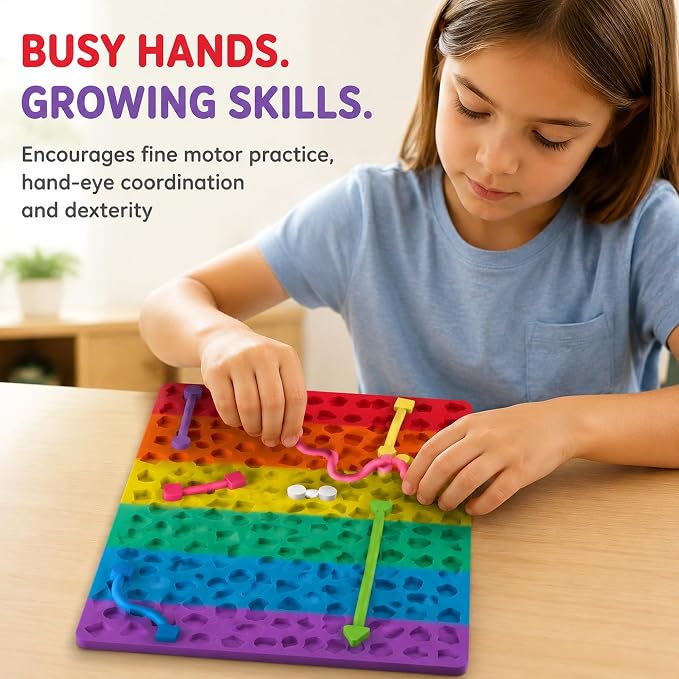 2 Pack Sensory Activity Board, Stress Relief Silicone Quiet Toddler Sensory Toy, Silicone Sensory Activity Board, ADHD & Autism Sensory Toys for Kids & Adults |with a Travel Bag & 24 Strin(B)