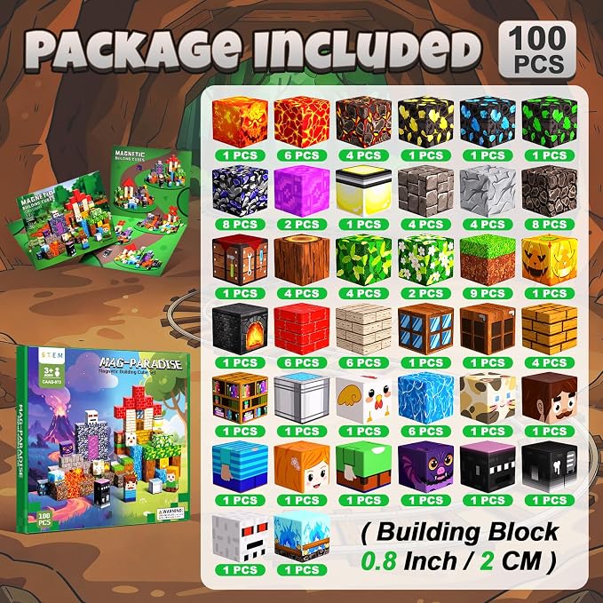 Magnetic Blocks, 100PCS Toys Building Cube Birthday Gifts for Kids | Magnetic Cubes, 0.8 inches Building Blocks, STEM Construction Toys Christmas Birthday Gifts for Kids Boys Girls