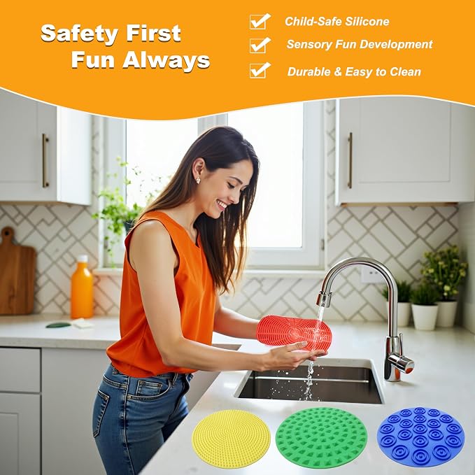 8PCS Sensory Mats, Silicone Tactile Tiles for Autism ADHD | Calming Tactile Input,Versatile Play,Easy to Clean & Travel,Safe & Durable Silicone,Therapist Approved