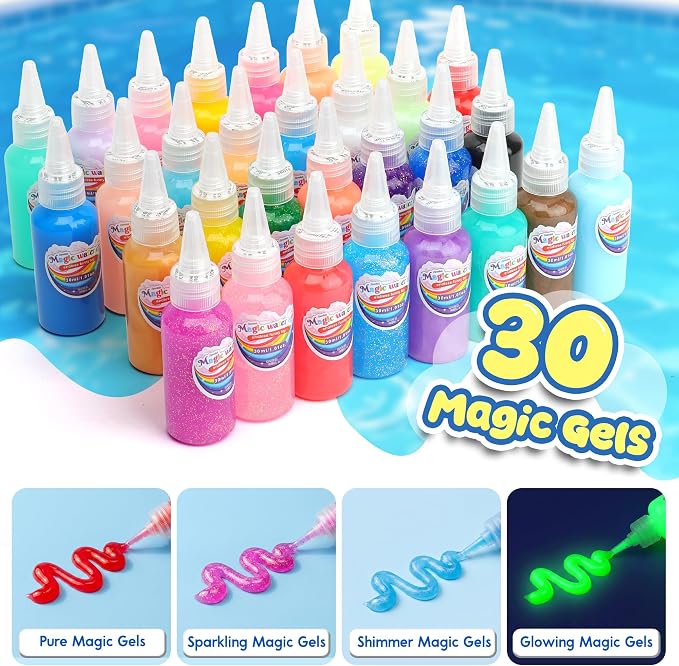 Nisuez Magic Water Elf Toy Kit with 30 Color Gels & 24 Molds, DIY Water Gel Making Kit, Make Your Own Squishies & Water Pets, Sensory Craft Kit, Birthday Gifts & Party Favors for Kids Ages 3+