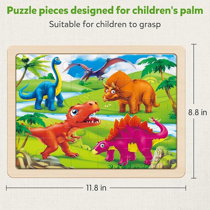 SYNARRY Large Dinosaur Wooden Puzzles for Kids Ages 4-6, 4-in-1 Gift Set | Dinosaur Puzzles for Toddlers & Kids Ages 3-5, Birthday Gifts for Boys & Girls, Educational Dinosaur Toys, Screen-Free Play