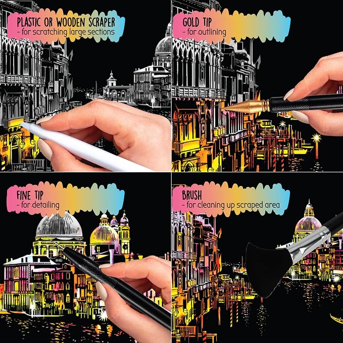 Scratch Art Book for Adults - City Series, 10 Rainbow Art and Crafts for Adults | Adult scratch art & foil art for adults kit | stress relief scratch painting, screen-free travel craft | scratch art adult