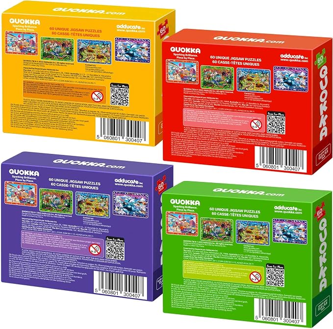 Jigsaw Puzzles for Kids Ages 4-6 - 4 x 60 Piece Kids Puzzles Ages 5-8 | Search and Find Puzzles for Kids Ages 6-8 - Toddlers Puzzles Ages 3-5 Year Old - Forest, Polar, Usa Park and City Animal