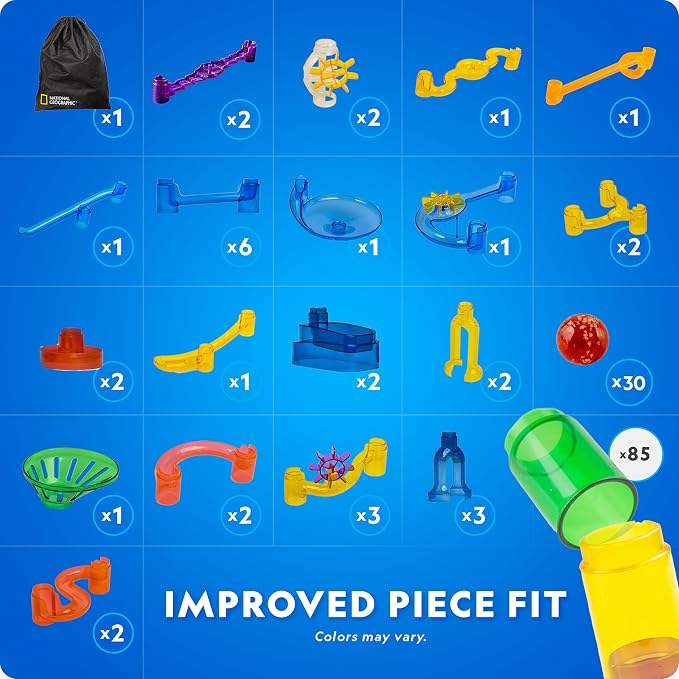 NATIONAL GEOGRAPHIC Glowing Marble Run – 150 Piece Construction Set with 30 Glow in the Dark Glass Marbles & Storage Bag, STEM Gifts for Boys and Girls, Building Project Toy (Amazon Exclusive) | 30 Glass Marbles, Smooth-Run Tubes, Action Pieces, Marble...