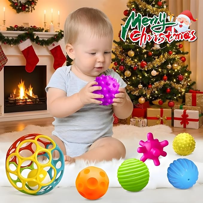 Baby Toys 6-12 Months, Sensory Textured Balls Rattle Set | 6 Pack Sensory Soft Ball, Baby Rattle, Easy Grasp, Bright Color, Teething Toys for Newborn Boys & Girls