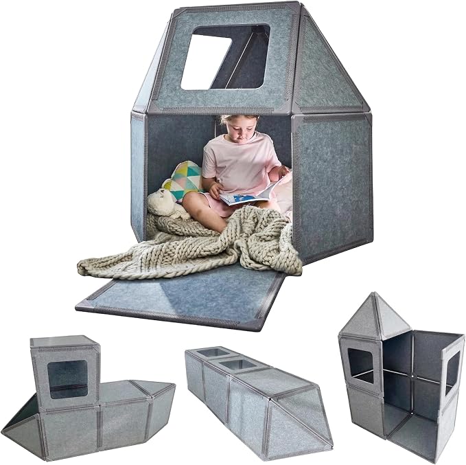 Superspace Giant Magnetic Fort Building Panels - The Little Set, Charcoal, 16 Panels, Life-Size Magnetic Tiles for Kids, Build Forts Castles Nooks, Eco-Felt STEM Toy Ages 3+, Indoor & Outdoor