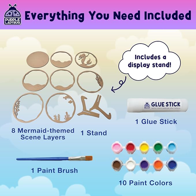 Mermaid 3D Painting Kit - Wooden Painting Crafts for Kids - Craft Kits for Girls Ages 8-12, DIY Crafts Paint Set Art Projects - Arts and Crafts for Girl 6 7 9 11 - Girls Birthday Gifts Age 8-10