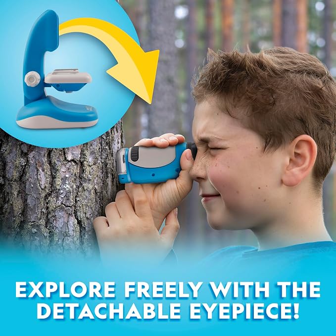 National Geographic Junior Microscope Science Kit with 250x Magnification | Handheld Mini Attachment, 12 Slides, Dual Viewing Options, Biology Experiments, Beginner STEM Toy, Birthday Gift